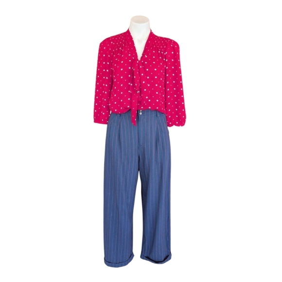 Vintage 80s LizSport by Liz Claiborne Navy and Red Pinstripe High  Rise Pants 10 - Picture 3 of 10